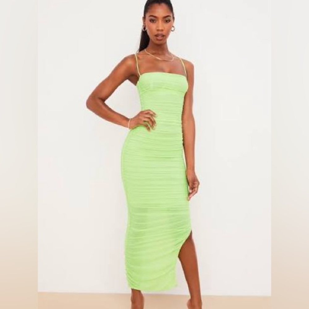 House of CB, Green Ruched Mesh Dress